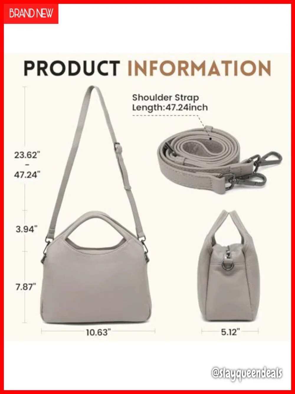 Genuine Leather Hobo Tote Satchel with Detachable Strap - 5 Pockets Purse for